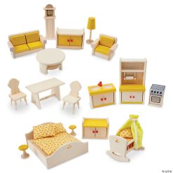 MW 17-Piece Wooden Dollhouse Furniture Set