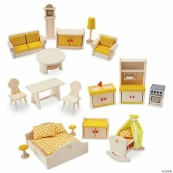 MW 17-Piece Wooden Dollhouse Furniture Set